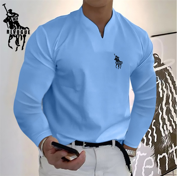 V-Neck Pullover Tops Men Shirts