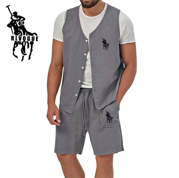 Linen Vest Shorts Two Set